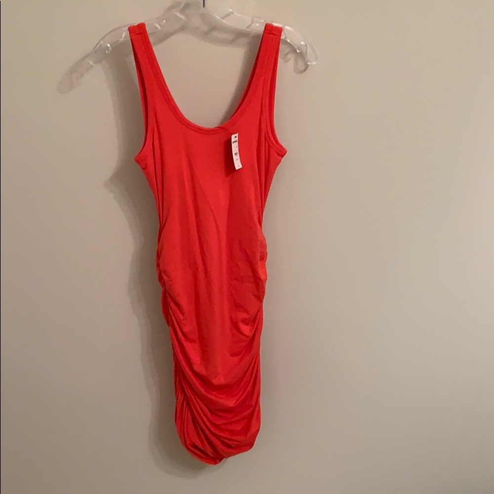 Coral ruched side dress